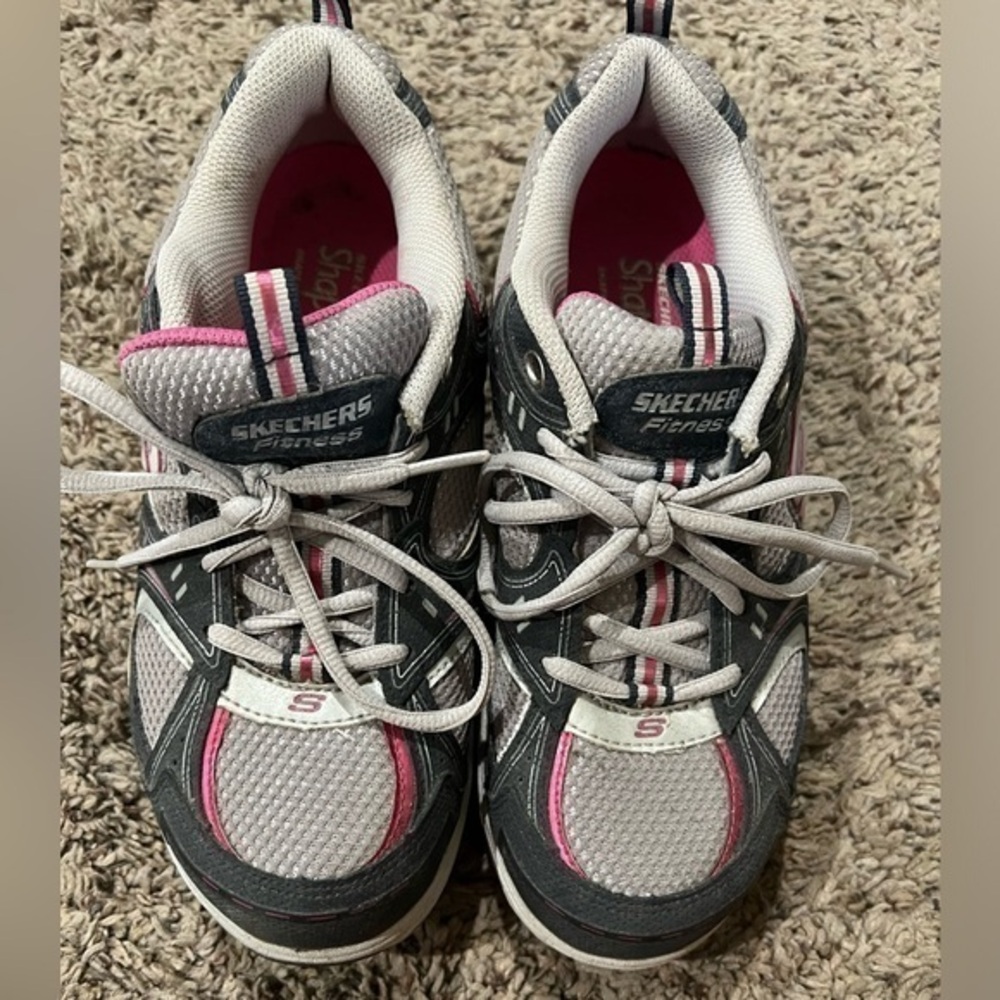 Skechers Shape Ups Grey Pink Glitter Womens. Size 7. Toning Walking Shoes